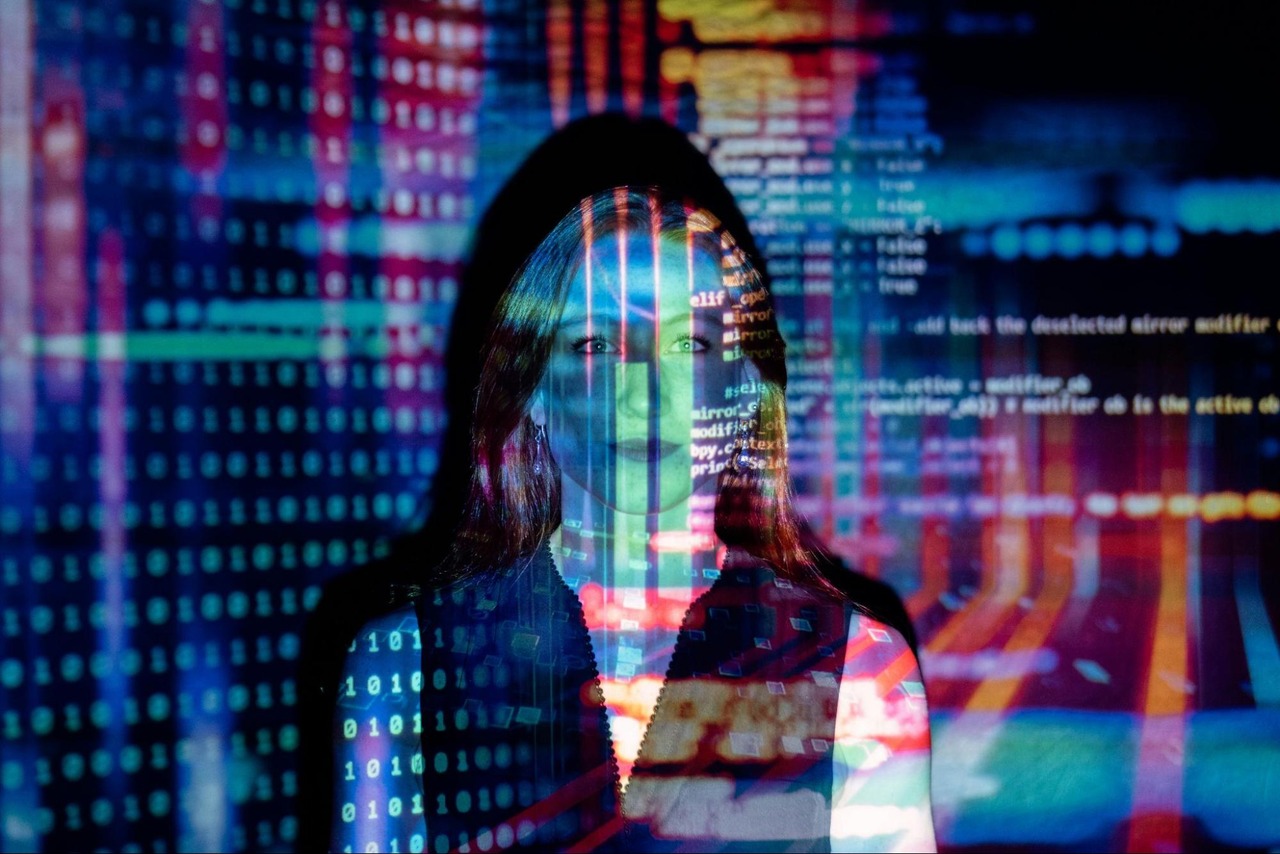 Woman with code on her face