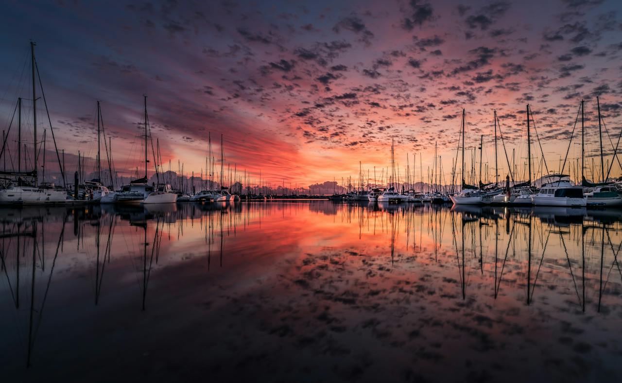 Yachts at dusk